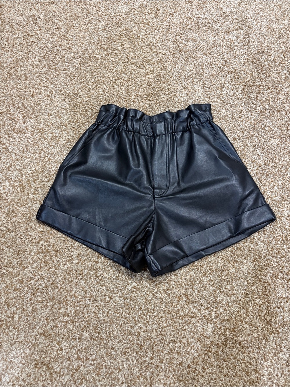 Buddy Love Black Faux Leather High-Waist Paperbag Shorts - Picture 1 of 3